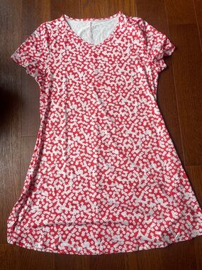 Red and White Floral A-Line V-Neck Dress